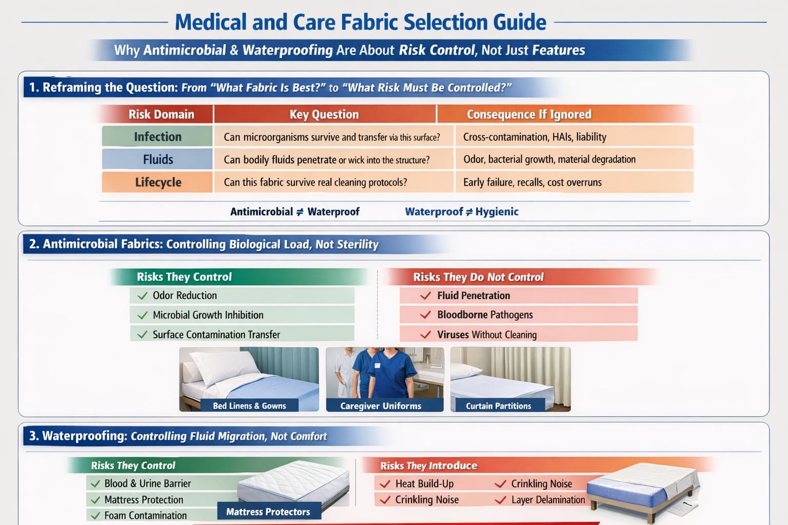 Medical and Care Fabric Selection Guide: Why Antimicrobial & Waterproofing Are About Risk Control, Not Just Features