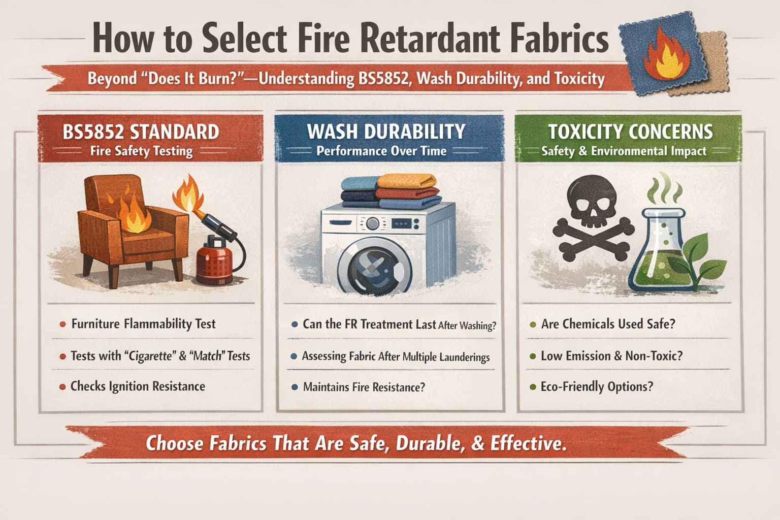 How to Select Fire Retardant Fabrics: Beyond "Does It Burn?"—Understanding BS5852, Wash Durability, and Toxicity