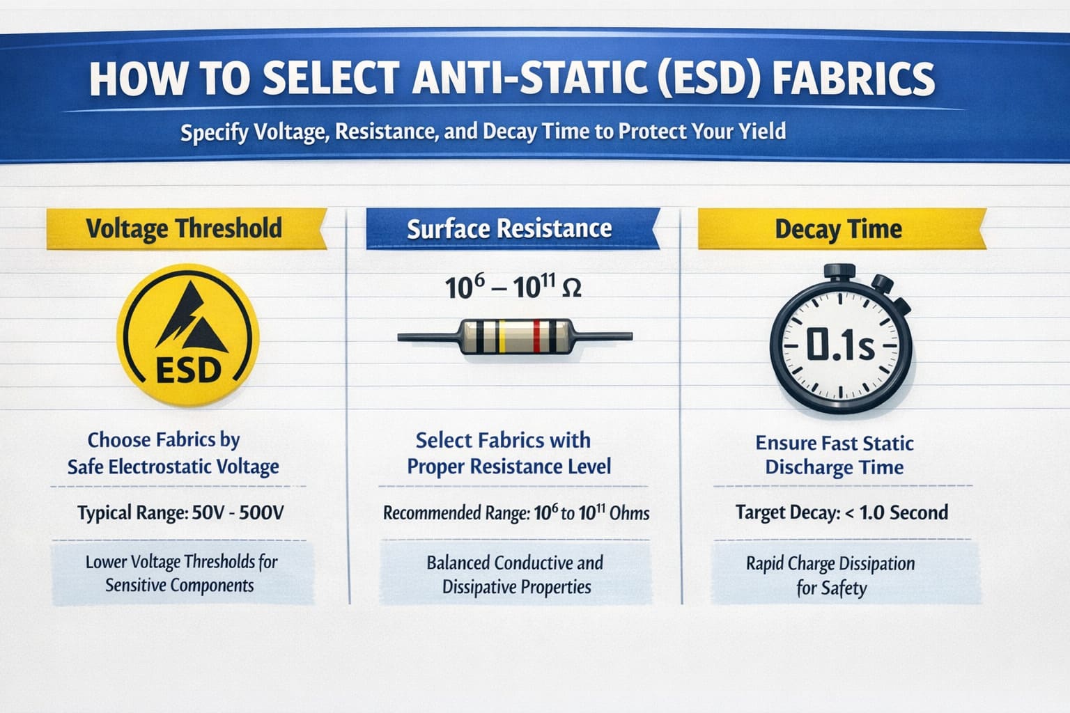 How to Select Anti-Static (ESD) Fabrics: Specify Voltage, Resistance, and Decay Time to Protect Your Yield